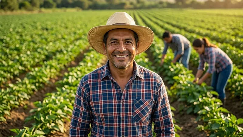 Productor rural colombiano en un cultivo